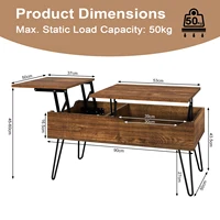 Table basse WOLTU à double plateau relevable, table de canapé réglable en hauteur, table de salon coulissante avec rangement dissimulé séparé 6