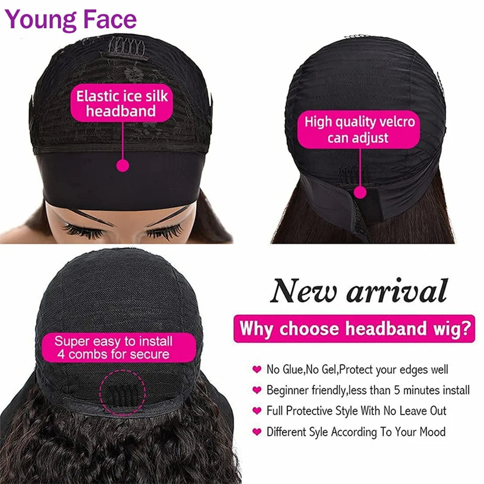 Bob Headband Wig Human Hair Straight 16 Inches Remy Human Hair Wig With Headband For Women Machine Made Short Bob