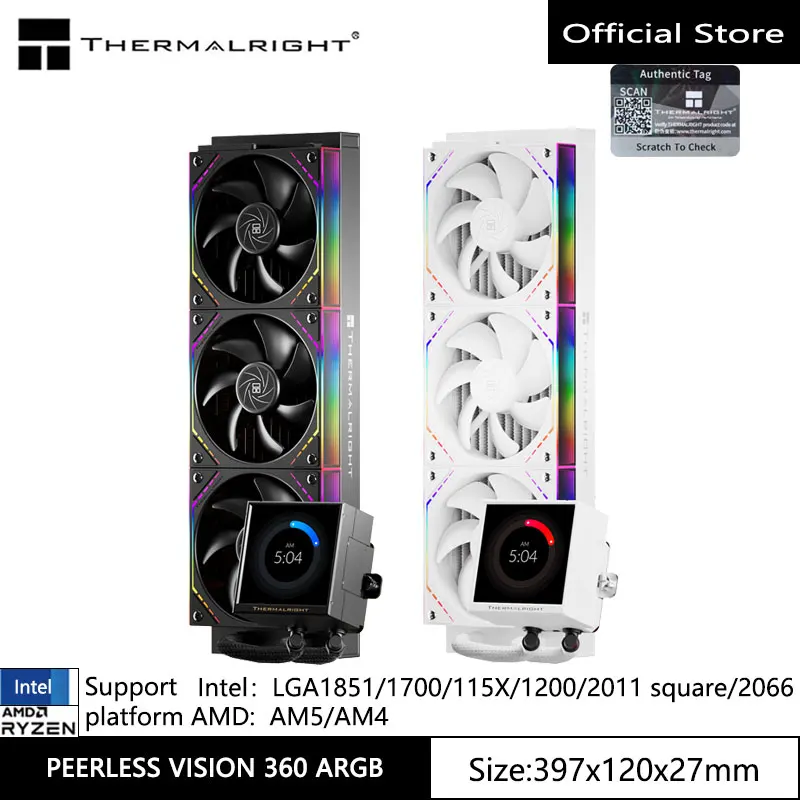 THERMALRIGHT Water Cooling Radiator PEERLESS VISION 360 ARGB, 3.95 Inch Full Screen Wireless Splicing Fan LGA1851