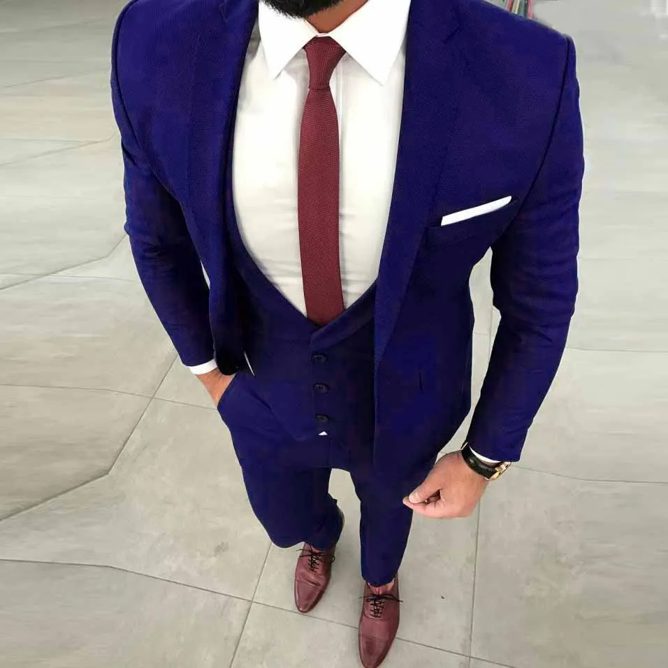 Blue Men Suit Slim Fit Wedding Suits For Men Groom Best Man Party Prom Blazer Casual Street Smart Business Tuxedo Terno 3 PCS