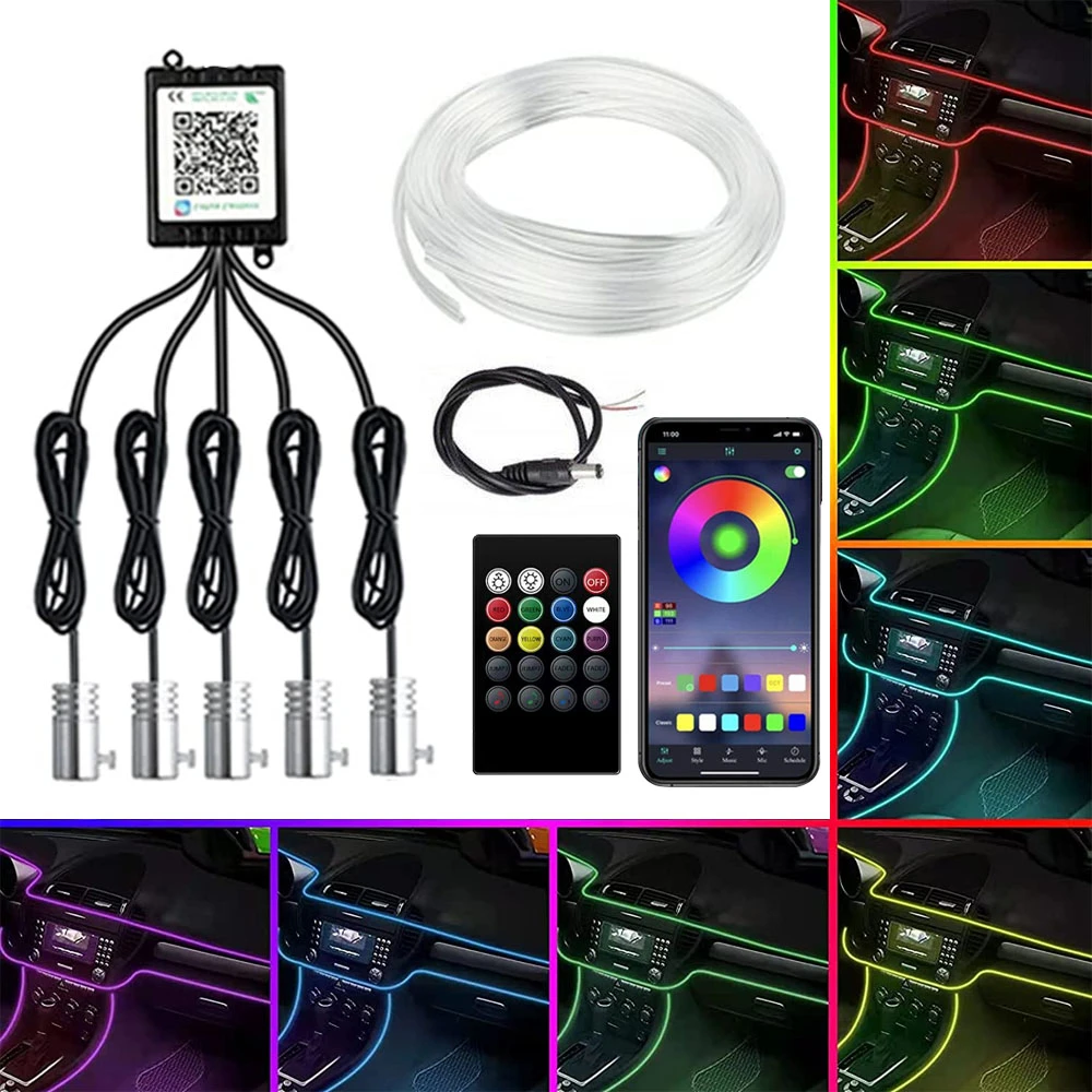 Car RGB LED Strip Lights Atmosphere 4/5/6 in 1 Interior Neon Light DIY Music APP and Remote Control 8M Fiber Optic Ambient Lamps foggy headlights