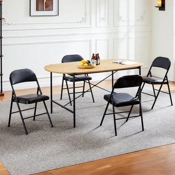 JHK Leather Padded Folding Living Room Chairs 2 Pack Sturdy Metal Foldable Chair Easy to Use and Storage Outdoor for Home Office 6