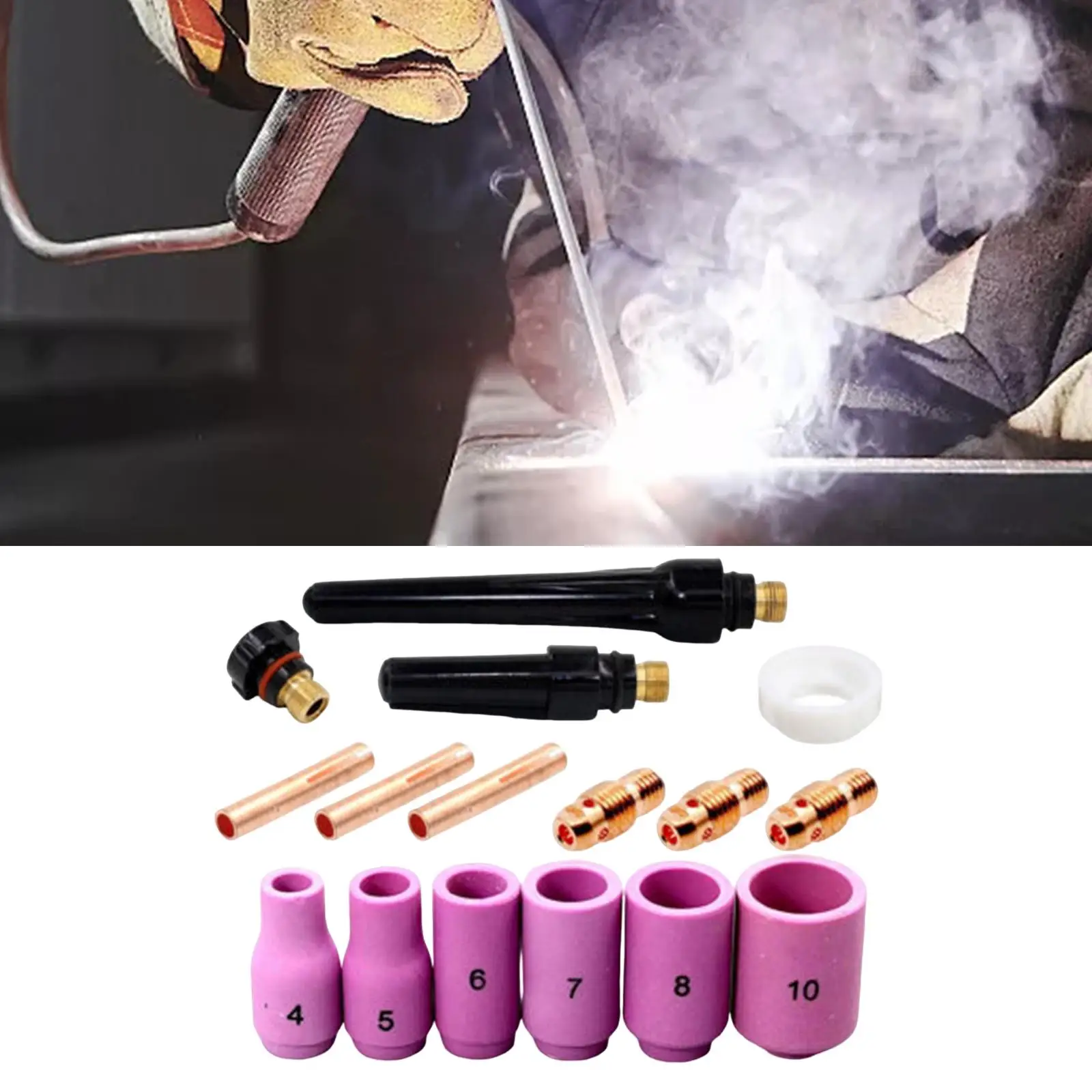16Pcs TIG Welding Consumables 1/8in 3.2mm and Collet Kit Copper Clamp for 9 20 3