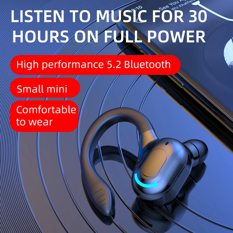 Waterproof Bluetooth 5.2 Wireless HiFi Earbuds with Mini Ear Hooks & Microphone
