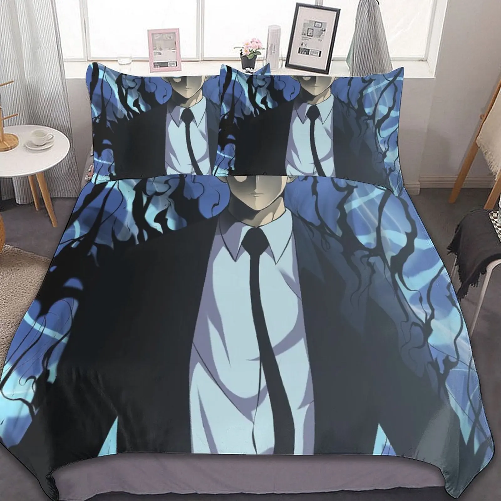

3-Piece Bedding Set (1 Duvet Cover + 2 Pillow Shams) Anime Solo Leveling Style 86"x70",79"x90",90"x90"