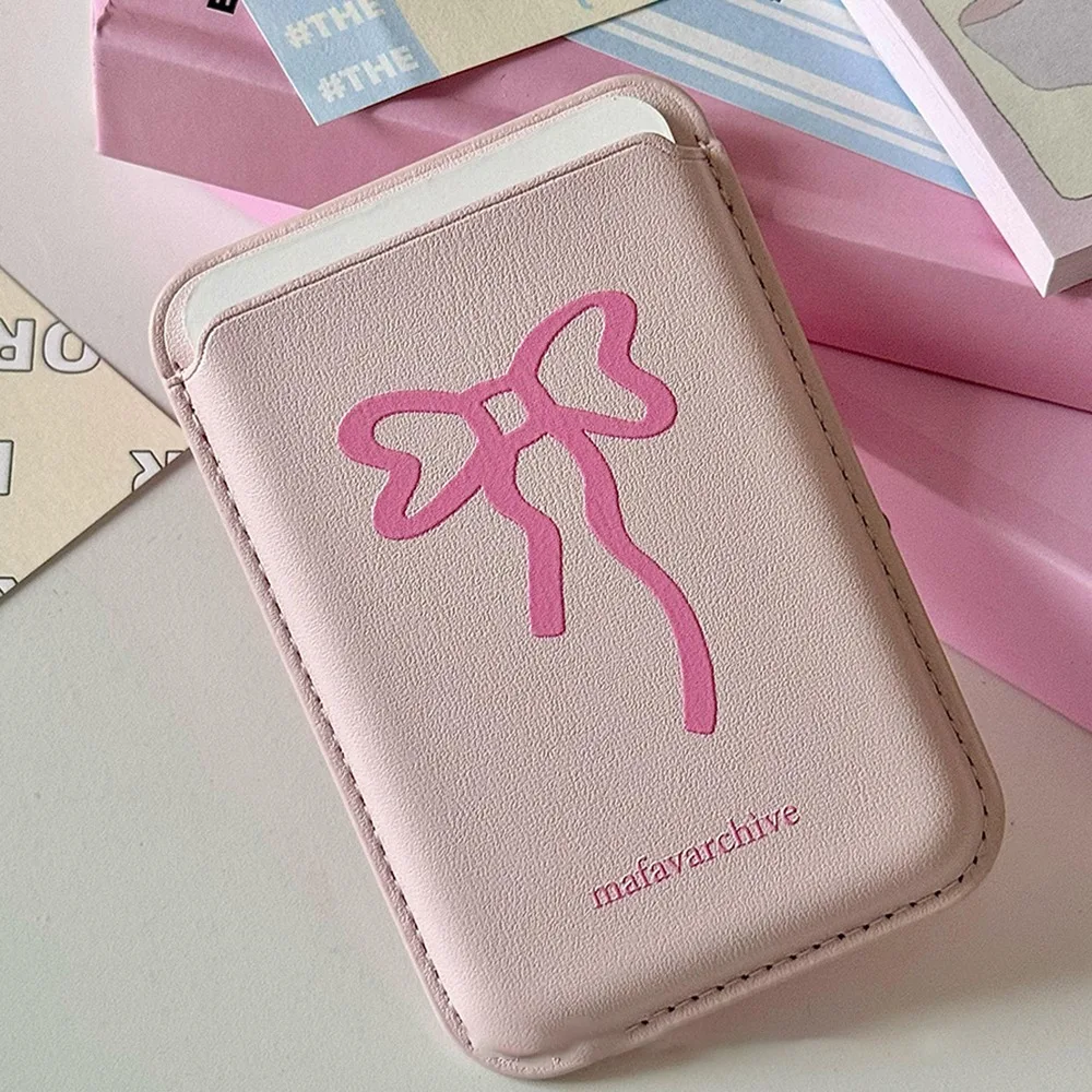 Silk Bow Magnetic Card Clip Leather Phone Case with Anti-Fingerprint and Dustproof Wallet Holder