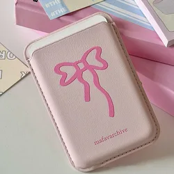 Silk Bow Magnetic Card Clip Leather Phone Case with Anti - Fingerprint and Dustproof Wallet Holder (Pink)