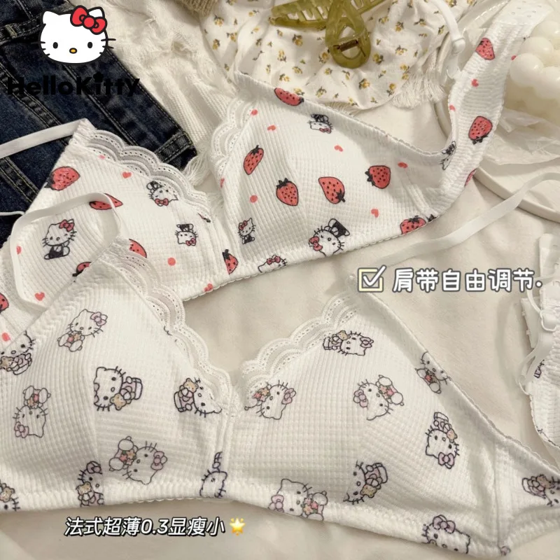 

Kawaii Sanrio, Hello Kitty нижнее белье для женщин новый мультяшный аниме бюстгальтер трусики из двух частей Y2k преппи милые девушки модные трусы костюм