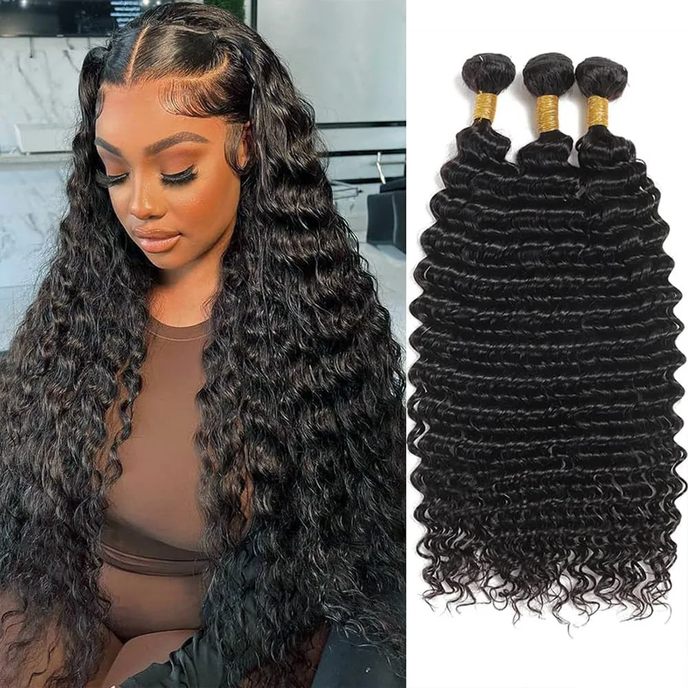 Tomiyaa 루즈한 딥 웨이브 인모 번들, 브라질 곱슬 1 3 4 번들, 원모 확장, 이중 씨실, 도매, 30 인치, 32 인치