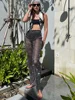 Fantoye Sparkling Crystal Diamond Fishnet Women Pant Black Sexy See Through High Waist Pant Female Loose Hot Girl Party Clubwear 2