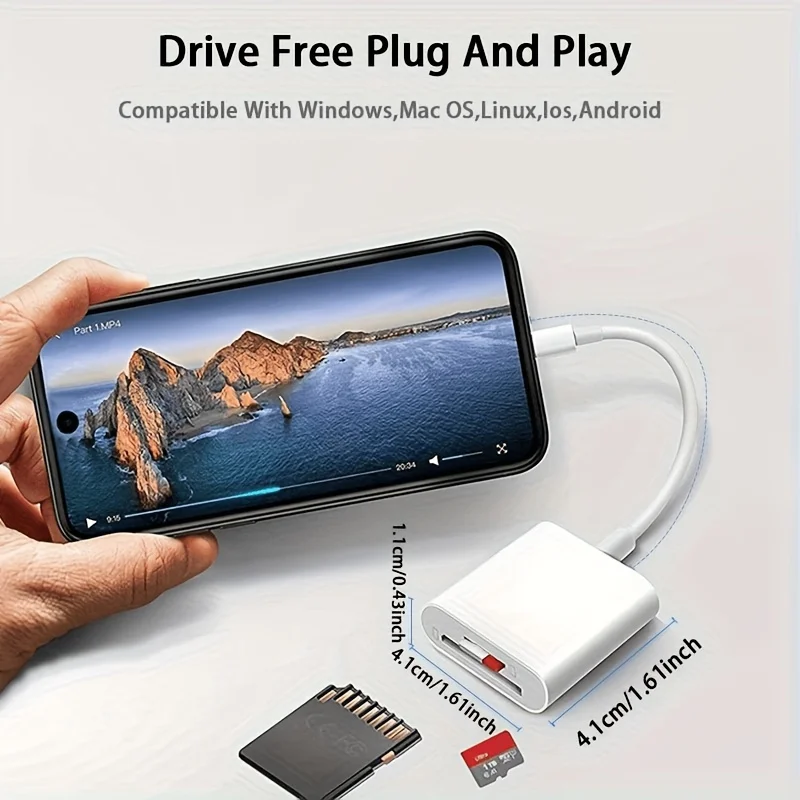 아이폰 안드로이드용 USB C SD 카드 리더, 아이폰 디지털 카메라 어댑터, 다양한 타입 C/USB-C 기기용 SD 카드 어댑터