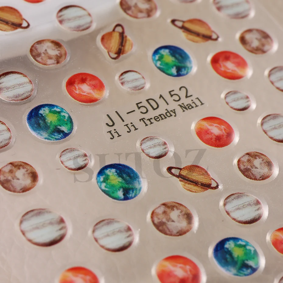 Nail Stickers Space Planet Nails Stickers Solar System Planets Earth Venus Mars Jupiter Saturn Universe Design 3D Manicure Decoration LEJI-5D