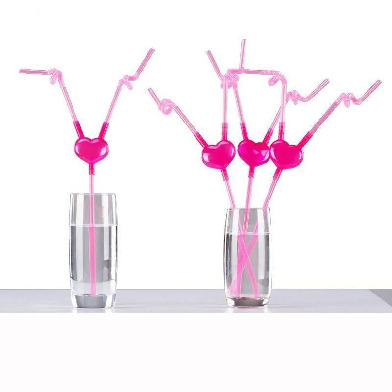 3/5/10pcs Funny Love Heart Double Head Straws Plastic Drinking Straws  Flexible Drinking Tube Birthday Party Supplies Accessories - AliExpress