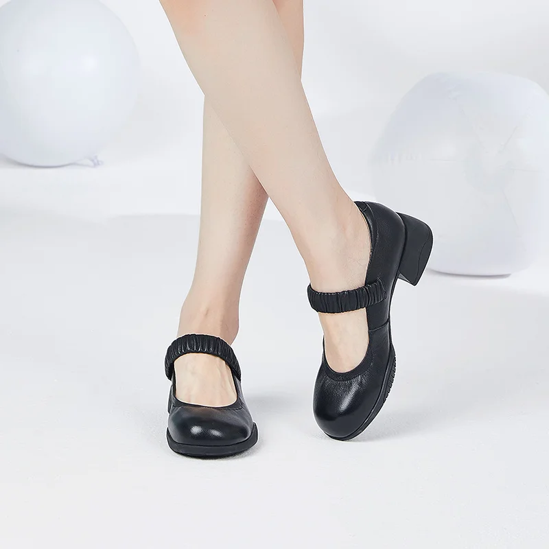 

Kangnai Mary Janes Women Shoes Genuine Leather Loafers Japanese Style Elastic Band Retro Round Toe Female Platform Flats
