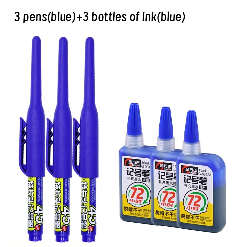 Waterproof Long Nib Deep Hole Marker Pen for Woodworking - Black/Blue/Red Ink