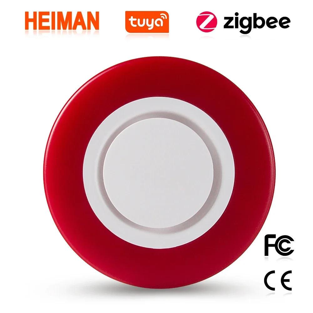 HEIMAN-sirena Zigbee para Tuya, sistema de alarma inteligente con sonido de advertencia de 95dB, luz roja estroboscópica, flash, sirena fuerte de seguridad para el hogar en interiores