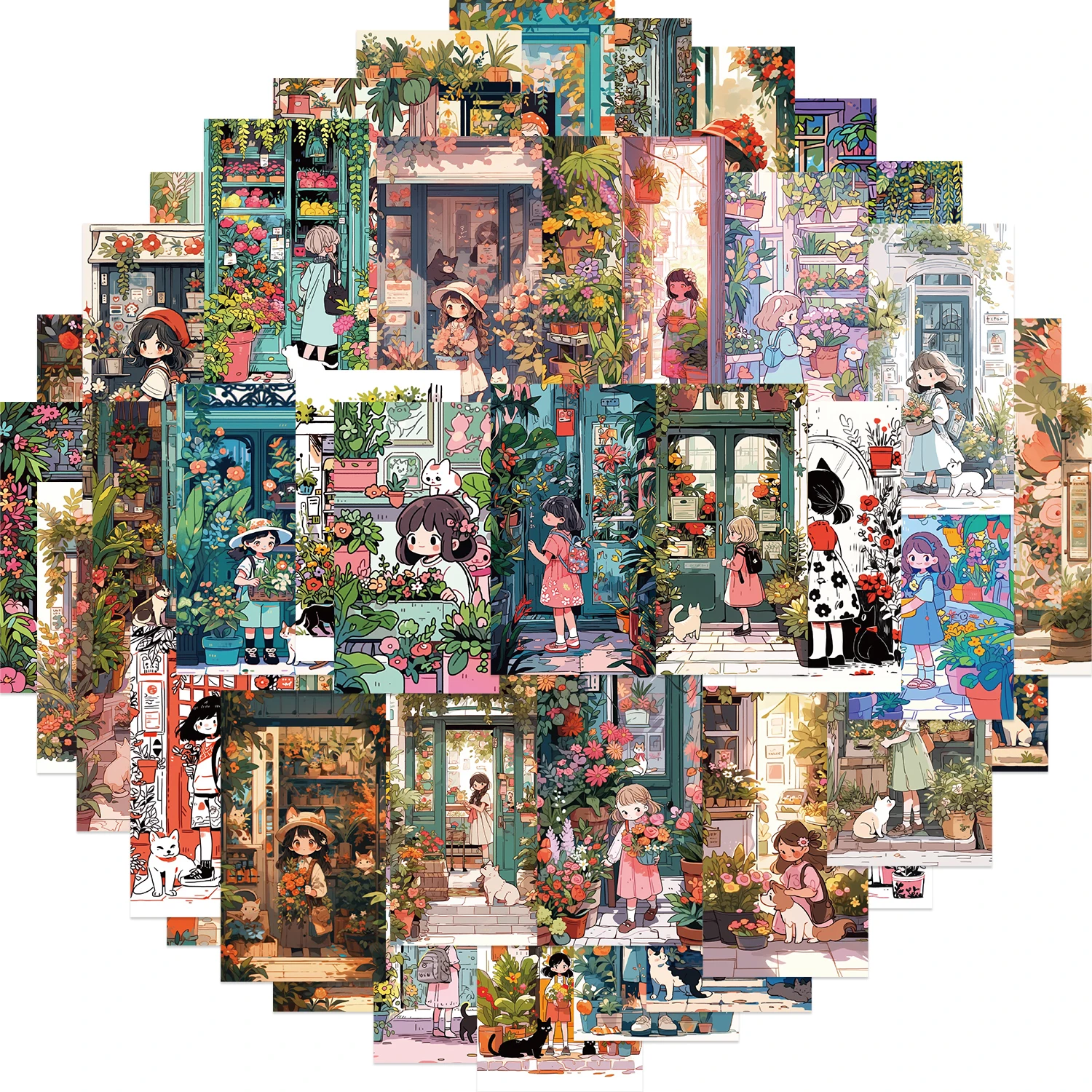 

50pcs Little Girl And Cat Stickers Cute Animal Decals For Kids Toys DIY Scrapbook Laptop Stationary Guitar Suitcase Car Sticker