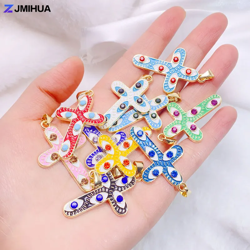 

Jesus Cross Enamel Charms Crystal Evil Eye Charms Pendant For Jewelry Making Supplies DIY Bohemia Necklaces Earrings Accessories