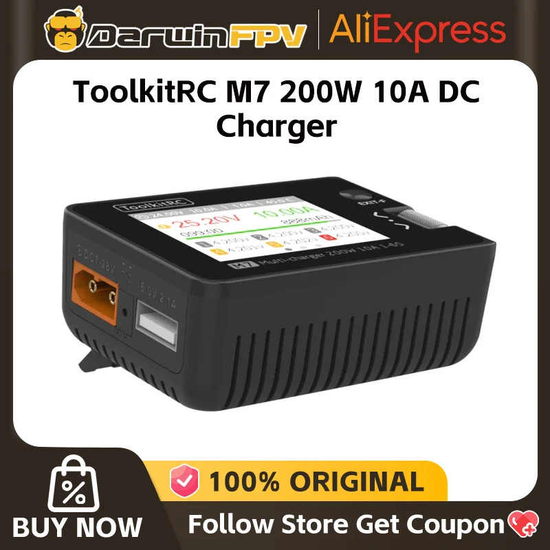 ToolkitRC M7 200W 10A DC Balance Charger Discharger for 1-6S Lipo Battery With Voltage Servo Checker ESC Tester Receiver LCD IPS