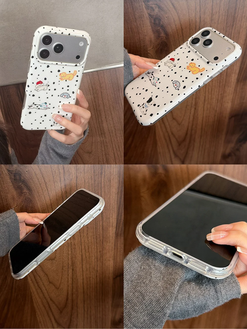 Charming Polka Dot Cartoon Puppy Phone Case with Dog Doll Wrist Lanyard