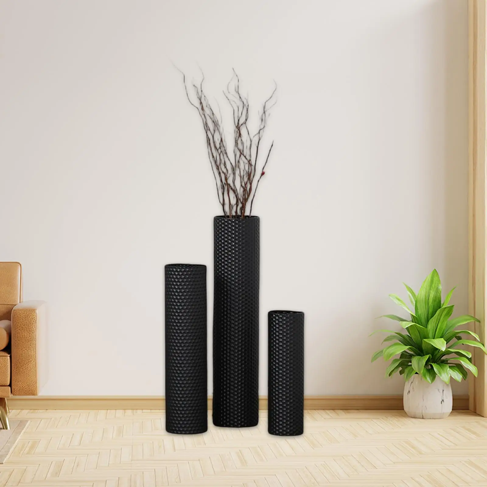 3Pcs Floor Vases Set Decorative Cylinder Vase Home Decor Stable Simple Flower Container for Office Corner Living Room Bedroom