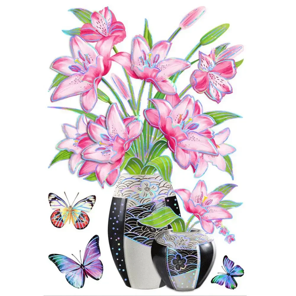 

3D simulation vase decoration wall stickers bedroom living room wall layout background wall self-adhesive refrigerator stickers