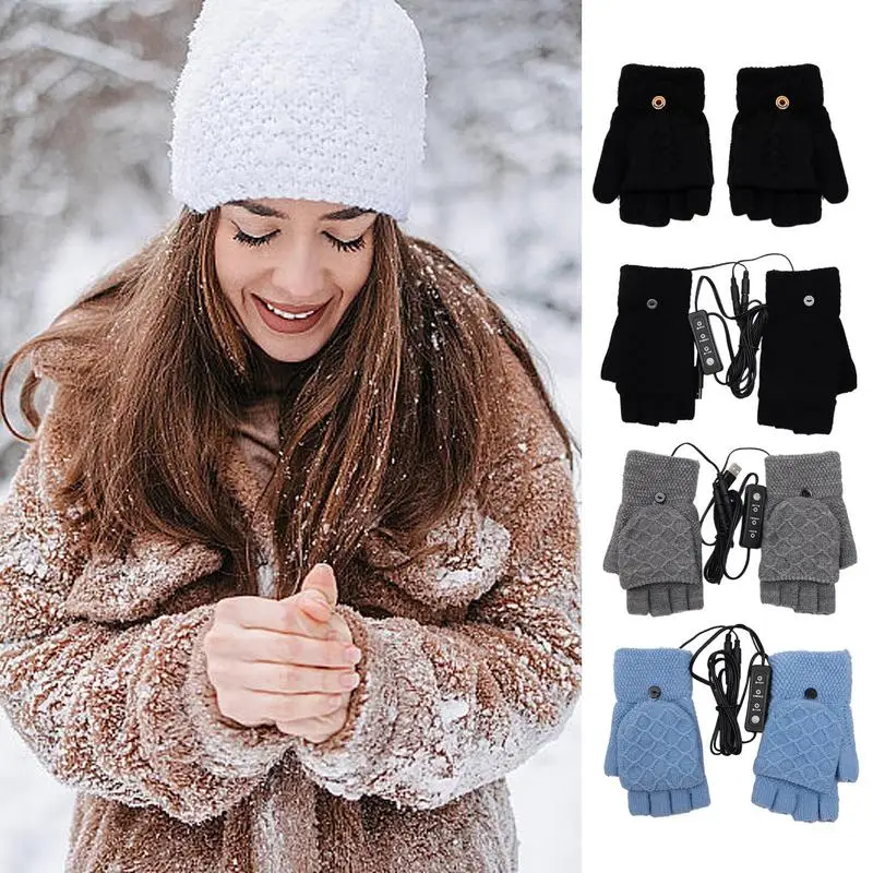 

Electric USB Thermal Gloves Heated Gloves Cold Weather Half finger Winter Hand Warmer 3 Temperature Levels Waterproof Gloves