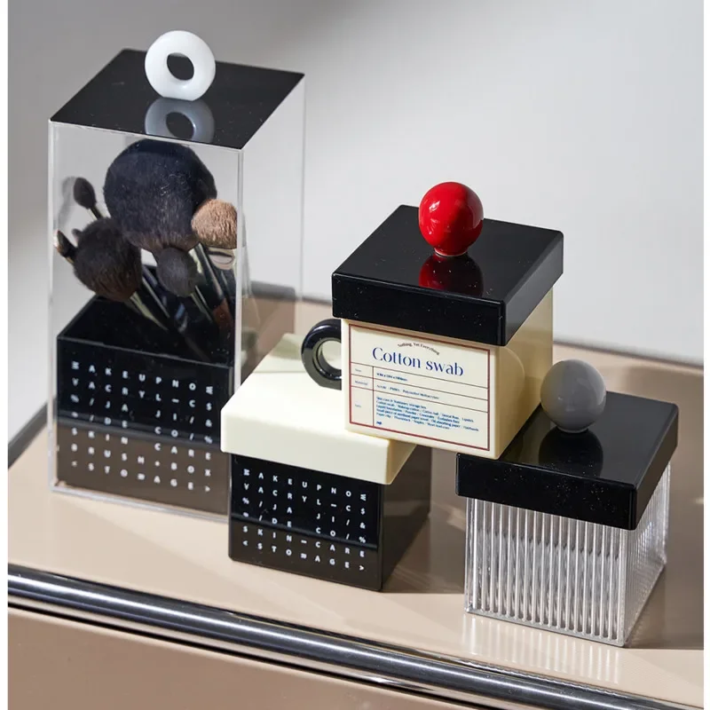 Brush Stand Modern Minimalist For Cotton Pads Stripe Acrylic Storage Box Dust Belt Cover Cotton Buds Box Multifunctional 2