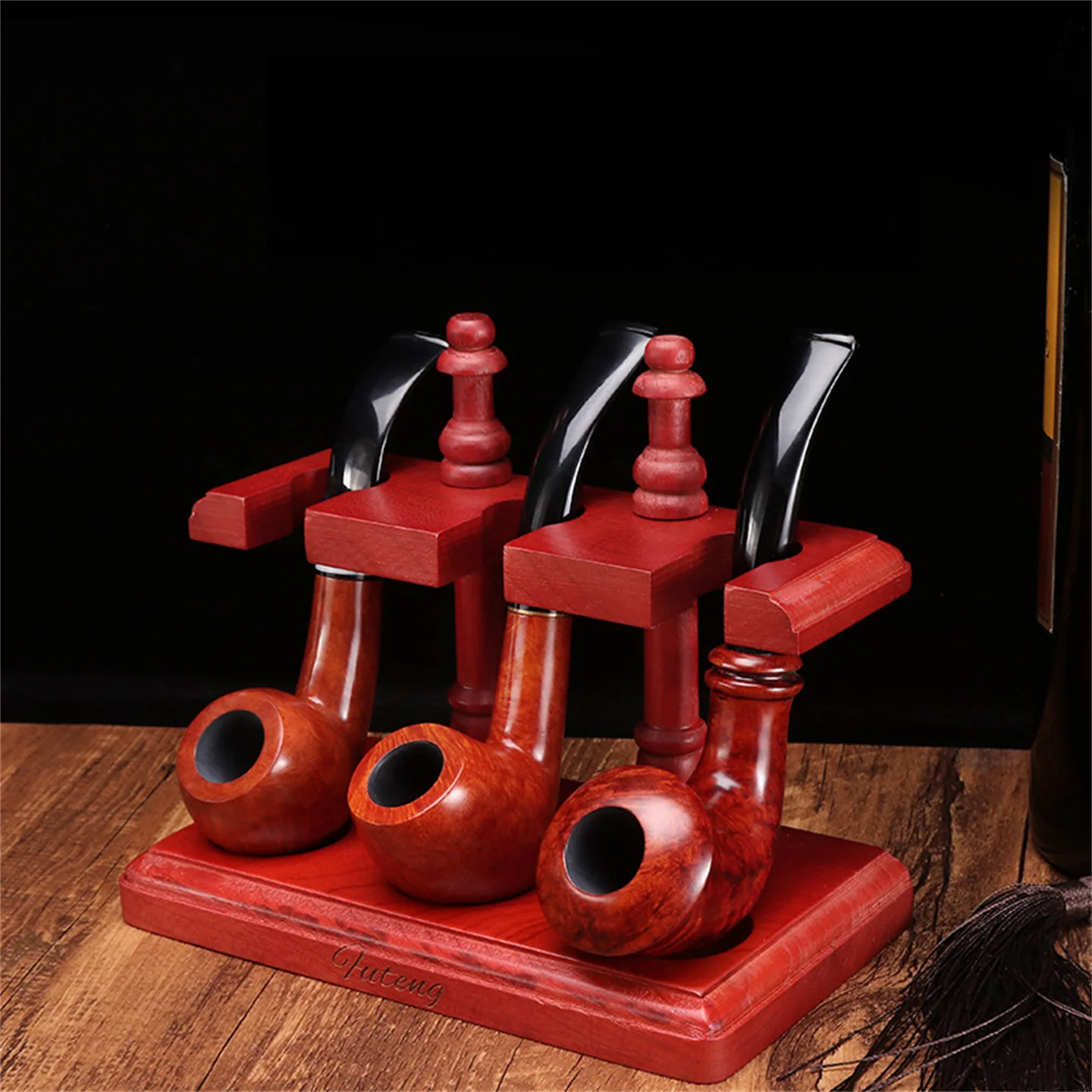 2-3-4-Seats-Mahogany-Solid-Wood-Pipe-Rack-Handmade-Base-Cut-Tobacco ...