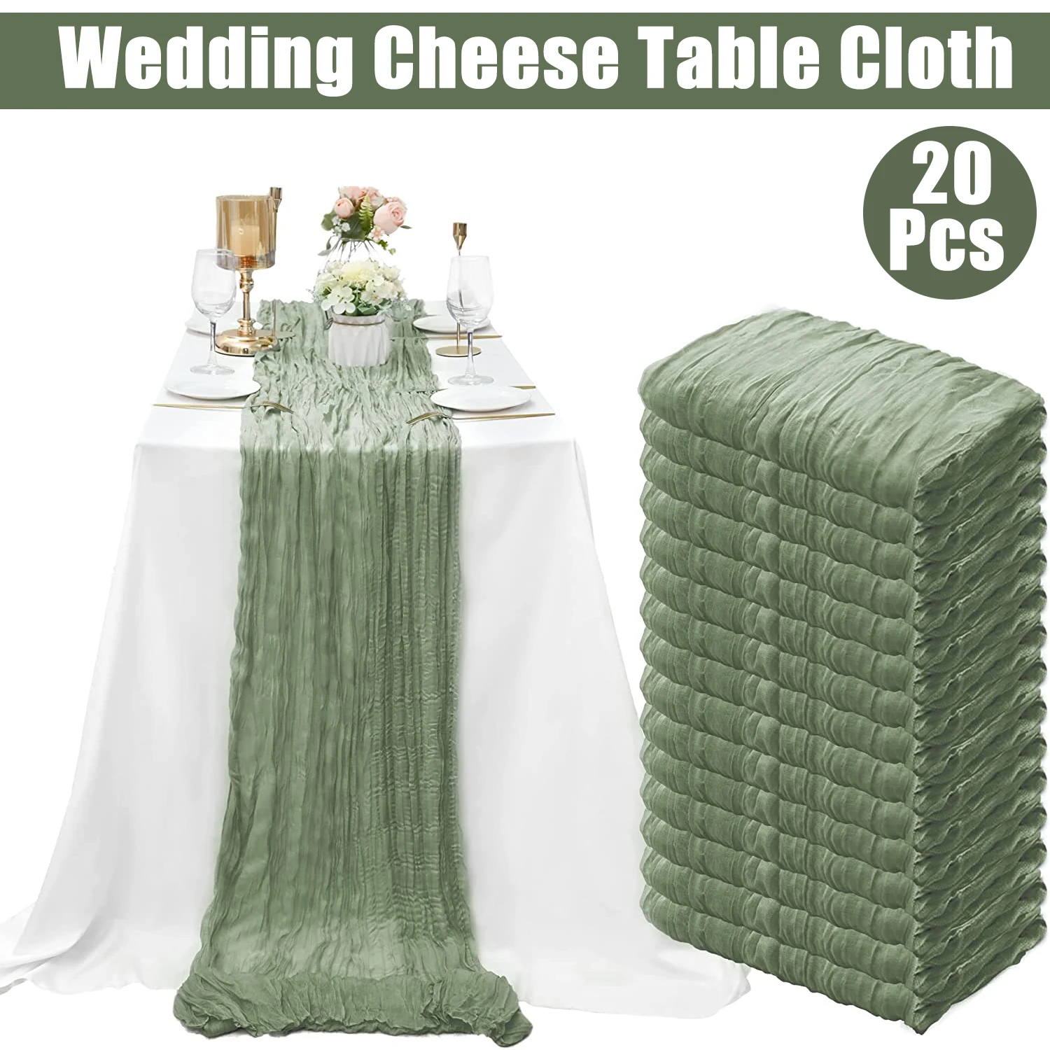 20/10Pcs Wedding Table Runner Sage Green Cheesecloth Table Runners