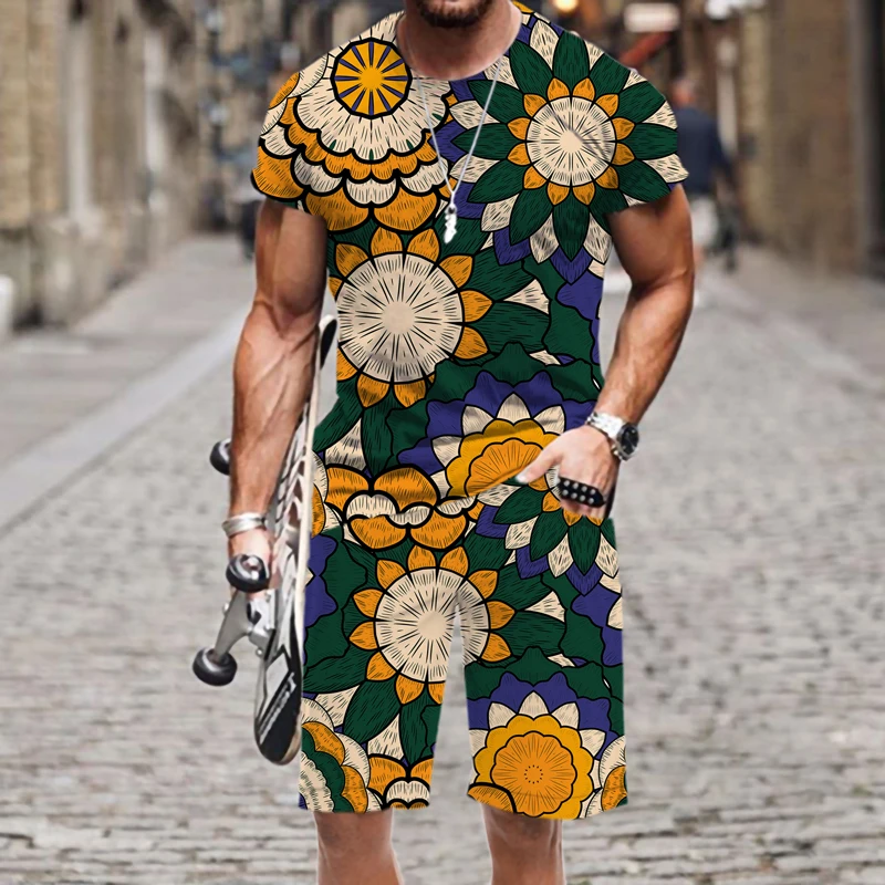 

Men's T-shirt Shorts Set Street Abstract Pattern Funny Fashion Hot O Neck Luxury Casual Sportswear Summer Harajuku Beach Tops