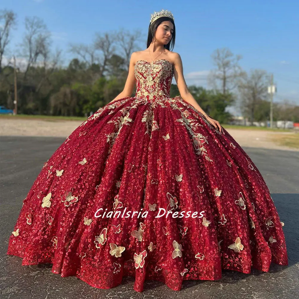 dark red quinceanera dresses