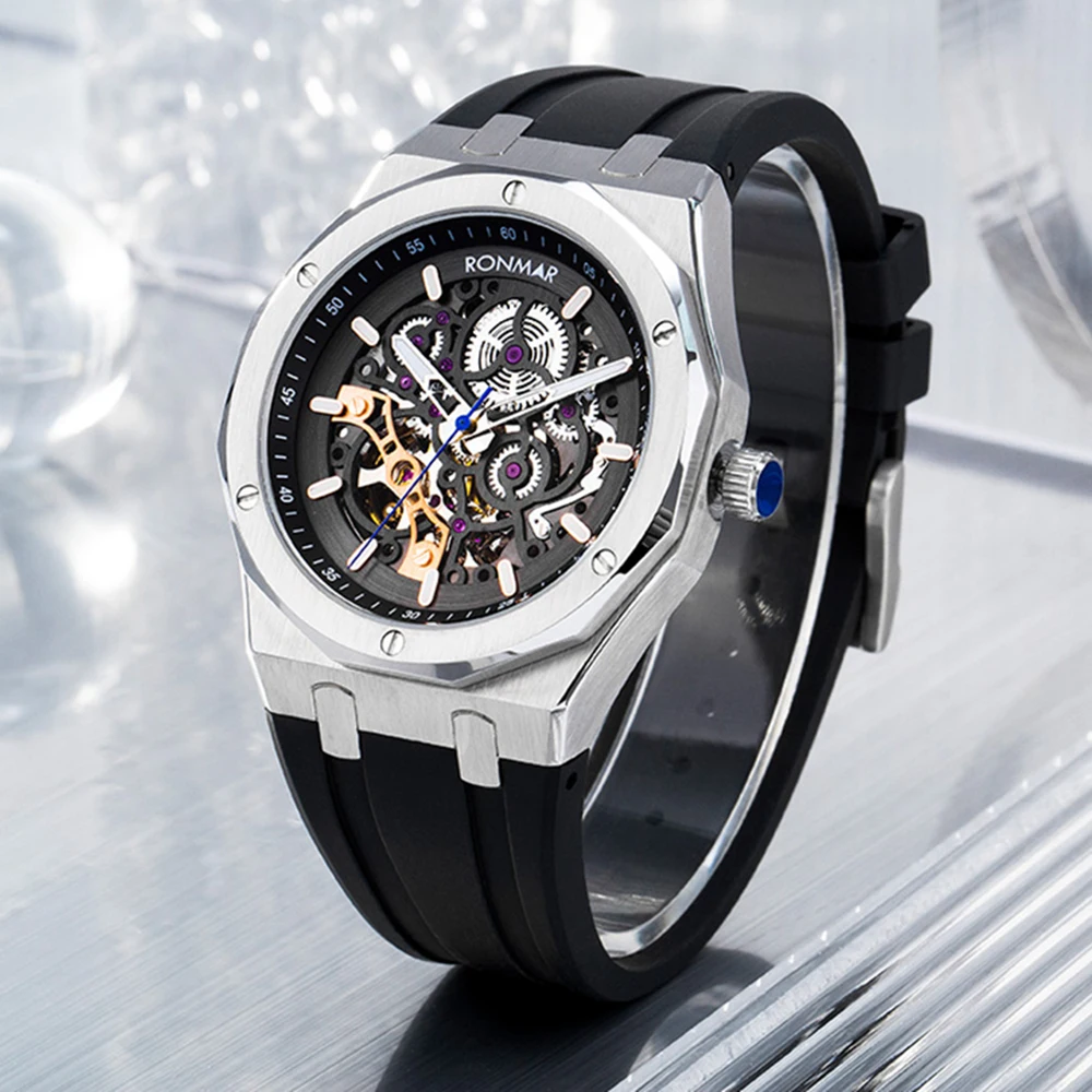 Luxury Skeleton Watch Automatic Mechanical Wristwatches Top Brand 44mm