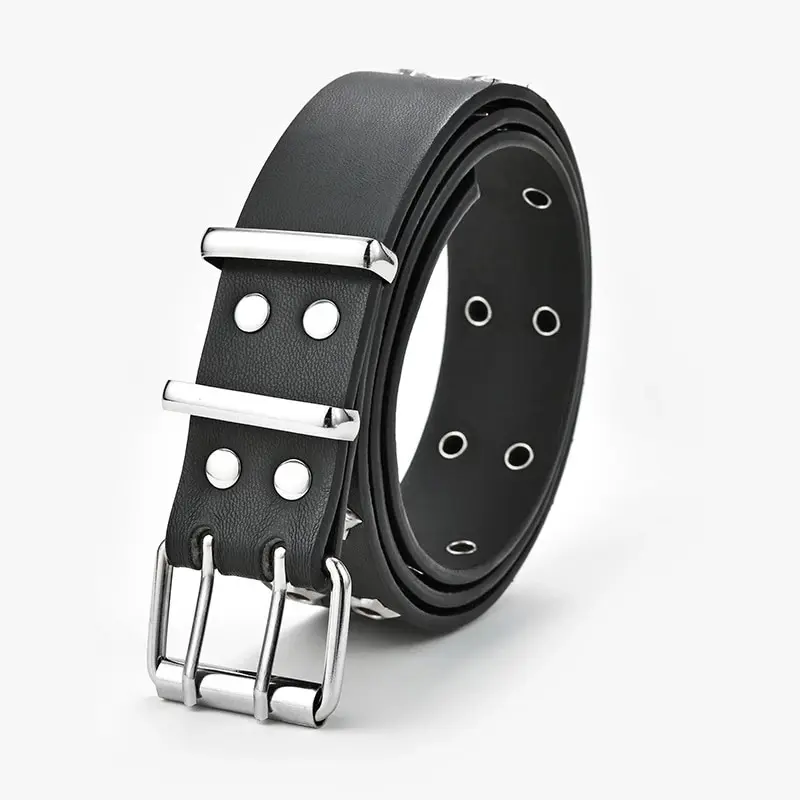 

Star Eye Rivet Belt Goth Style Double Pin Buckle For Women Men Fashion Casual Punk Style Pu Leather Waistband Waist Belt