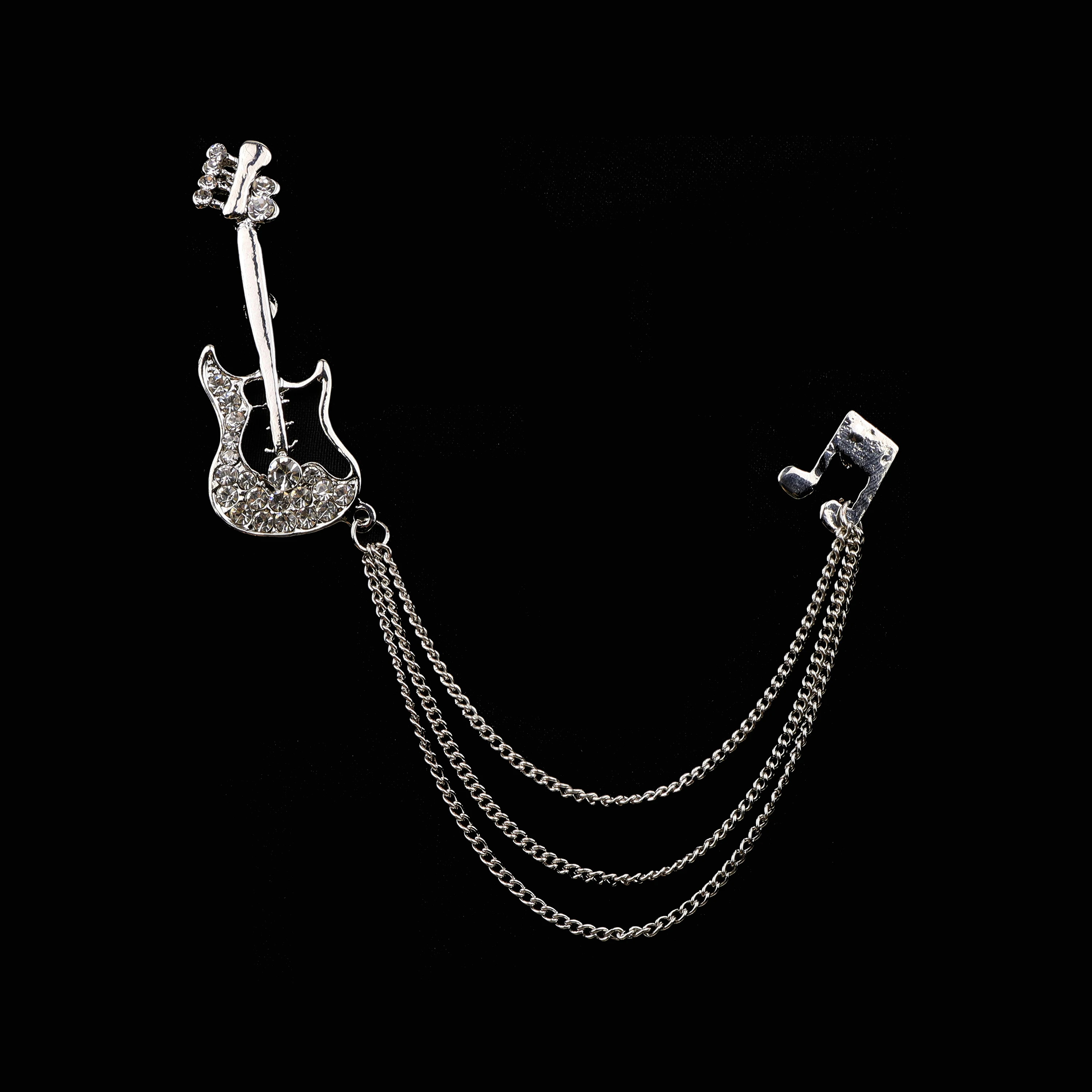  Broche musical con solapa de metal, cadena de borlas, diamantes  de imitación, broche de notas musicales para hombres, traje de doble cadena,  alfileres de solapa, joyería de música, regalo de corbatín (