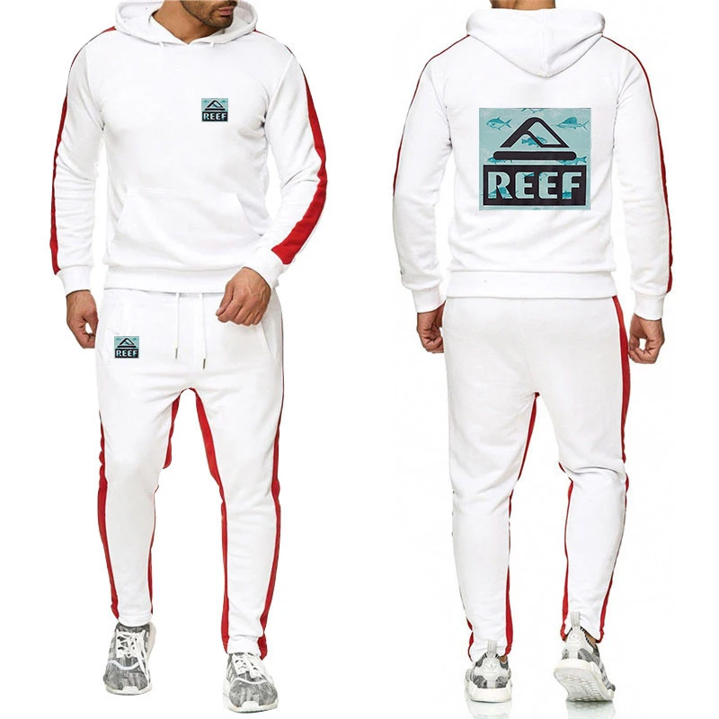 Reef 2023 men's new spring and autumn hoodie sweatpants suit Harajuku coat sports comfortable and casual solid color suit
