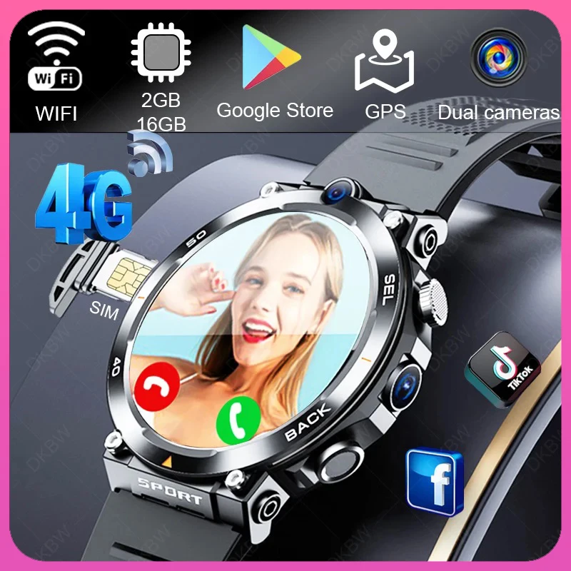 2024 4G 인터넷 스마트워치, GPS, NFC, 와이파이 다운로드 앱, 듀얼 카메라, 화상 통화, 구글 플레이 지원, SIM 카드 스마트 워치, 남녀공용