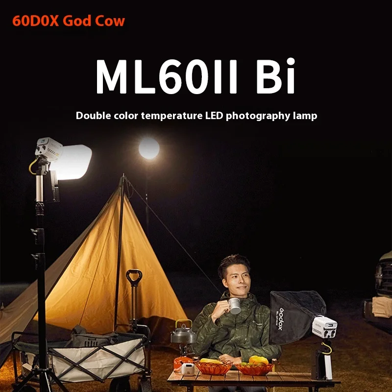 Godox ML60II BI 2800K -6500K LED Video Light Silent Mode Portable Brightness Adjustment Support Li-ion Outdoor LED Upgraded Lamp 6