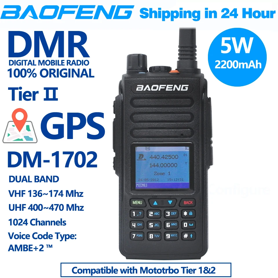 GPS BaoFeng DMR HAM Comunicador Sinal Estável Dual Band 2 Way Radio