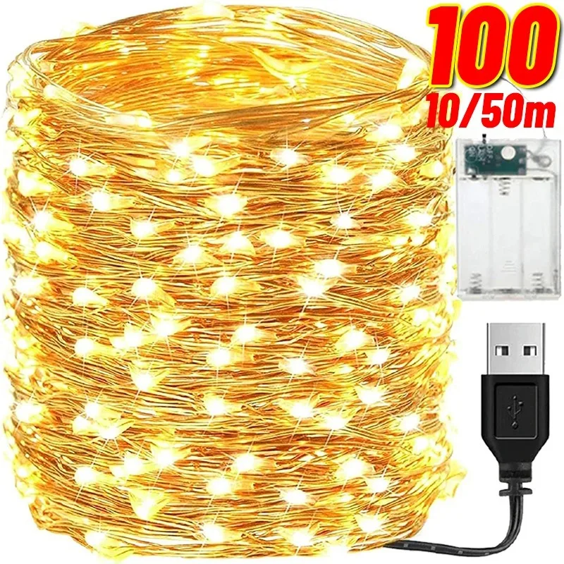 LED String Lights Decorative Lights String Lights LED Fairy Lights 100/2M USB/Battery LED String Lights Waterproof Copper Wire Garland Fairy Lighting Strings Christmas Wedding Party Decor Lamps