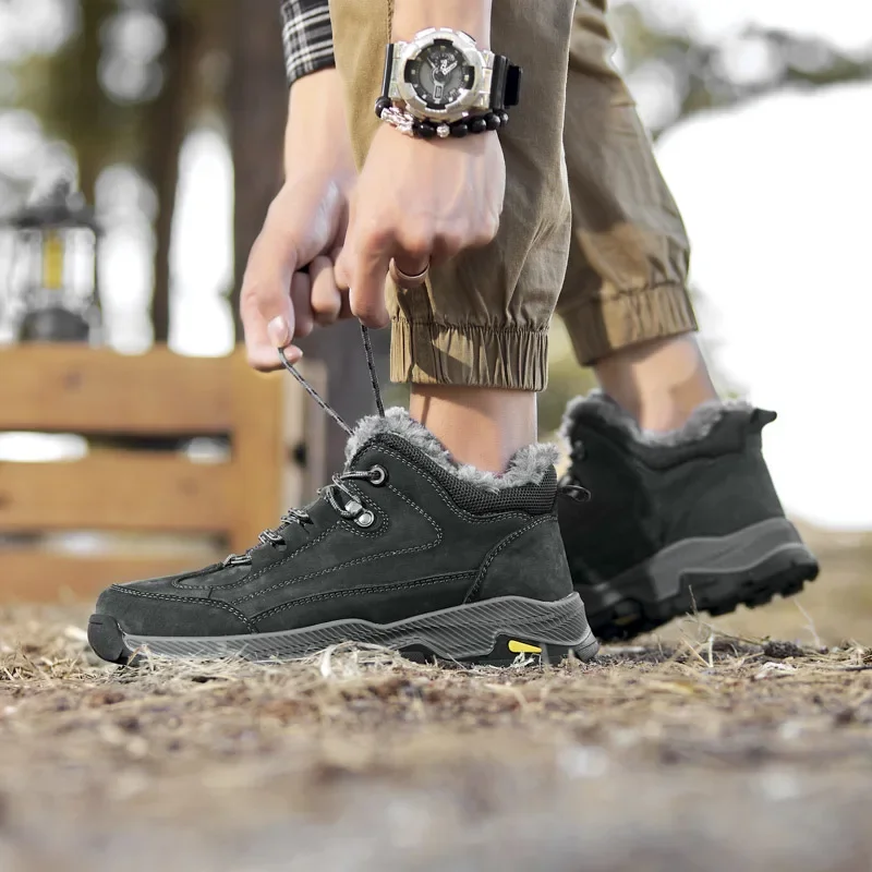 Winter Men's Genuine Leather Ankle Boots Men's Business Working Boots Fashion Warm Outdoor Snow Boots Waterproof Leather Shoes