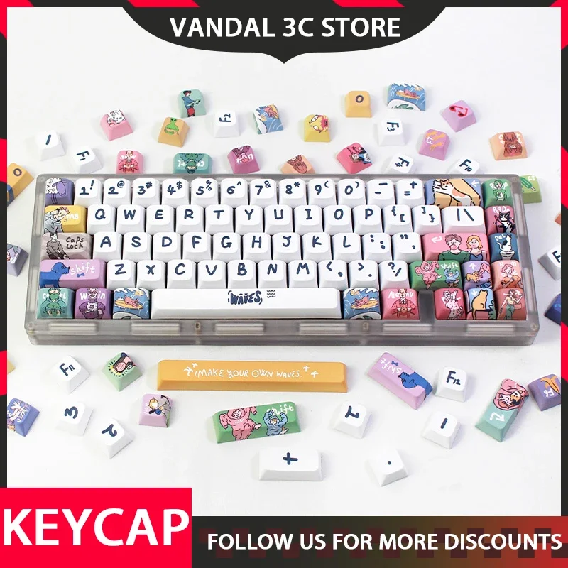 

Oil Painting Wave Theme Keycaps Mechanical Keyboard Diy Terminal Theme Xda/Cherry Profile Pbt Dye Sub 123 Keys Caps For Keyboard