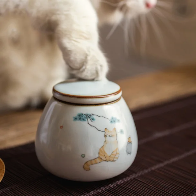Üvegezett Festett Kedvtelésből Tartott Állattenyésztés Kerámia Macska Hamu Tároló Emlékmű Jar Rajzfilm Minta Mini Kis Kreatív Személyre Szabott Temetés - Image 2