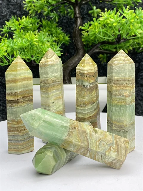 AAA Grade Natural Crystal Point Caribbean Calcite Healing Stone Energy Obelisk Tower Quartz Rod Home Office Decoration