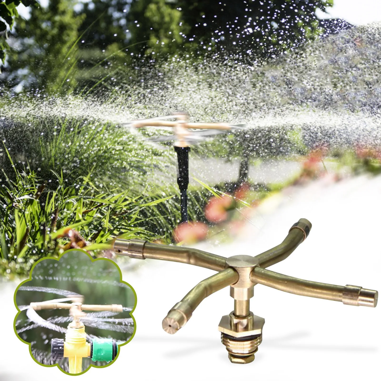 1pc 3/4 Arm Automatic Rotary Whirling Sprinkler Garden Lawn Irrigation