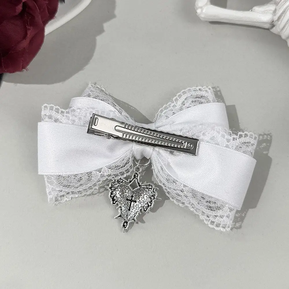 Gothic Lolita Style Girl Hair Clip Lace Bow Hair Clip Barrettes Y2k Gothic Cross Ribbon Bow Hairpins Sweet Cool Hair Accessories