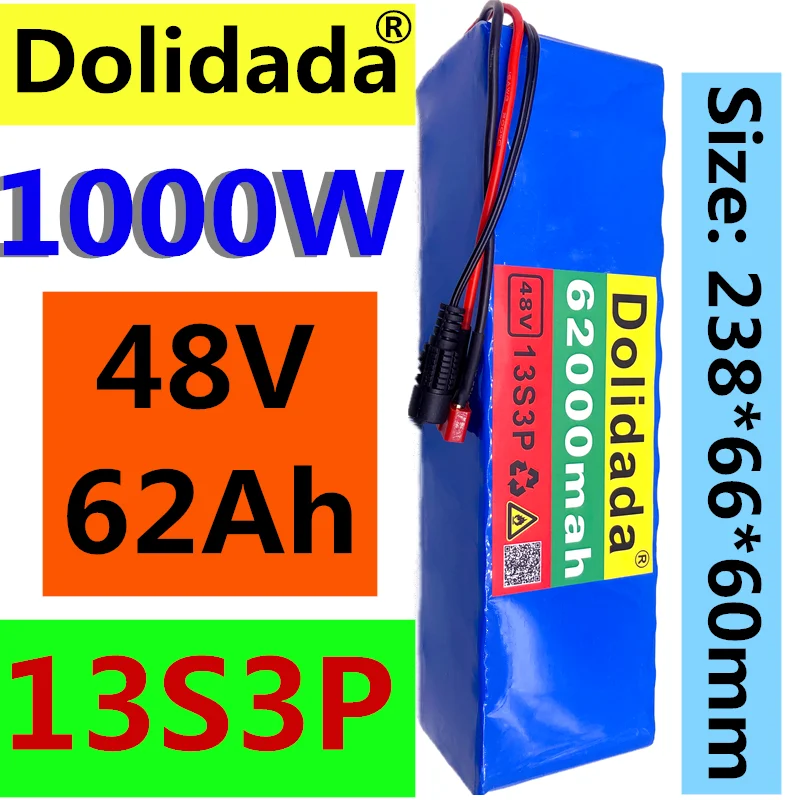 

2023 NEW 48V62Ah 1000w 13S3P 48V Lithium ion Battery Pack 62000mah For 54.6v E-bike Electric bicycle Scooter with BMS