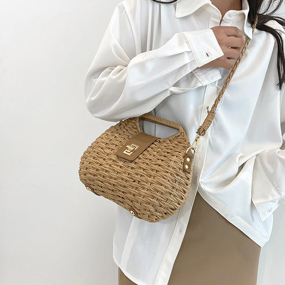 Fashion Wicker Rattan Bag Woven Women Handbags Summer Travel Beach Bag Bali Straw Shoulder Crossbody Bags for Women Clutch
