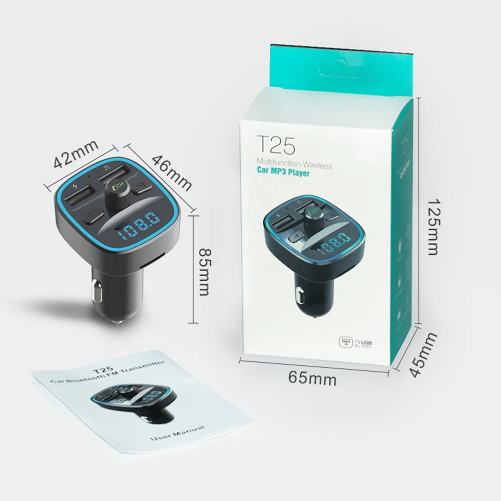 T25 MP3 Player Fast Charging Dual USB Charger Car Bluetooth 5.0 FM Transmitter