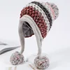 New Winter Knitted Hats Women Patchwork Pompon Balls Earflap Caps Ladies Warm Thick Winter Beanies Female Beanie Hat 1